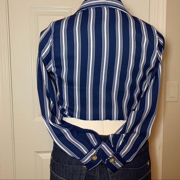 Moon Orchid button down tied front striped blouse - Picture 7 of 13